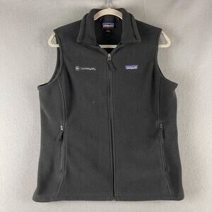 Patagonia Synchilla Fleece Vest Womens Large Black Full Zip Pockets Outdoor Logo